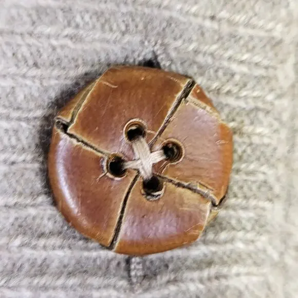 VTG Italian Wool Cardigan Sweater Mens XL ITL 54 Quiet Luxury Brown Leather Knit